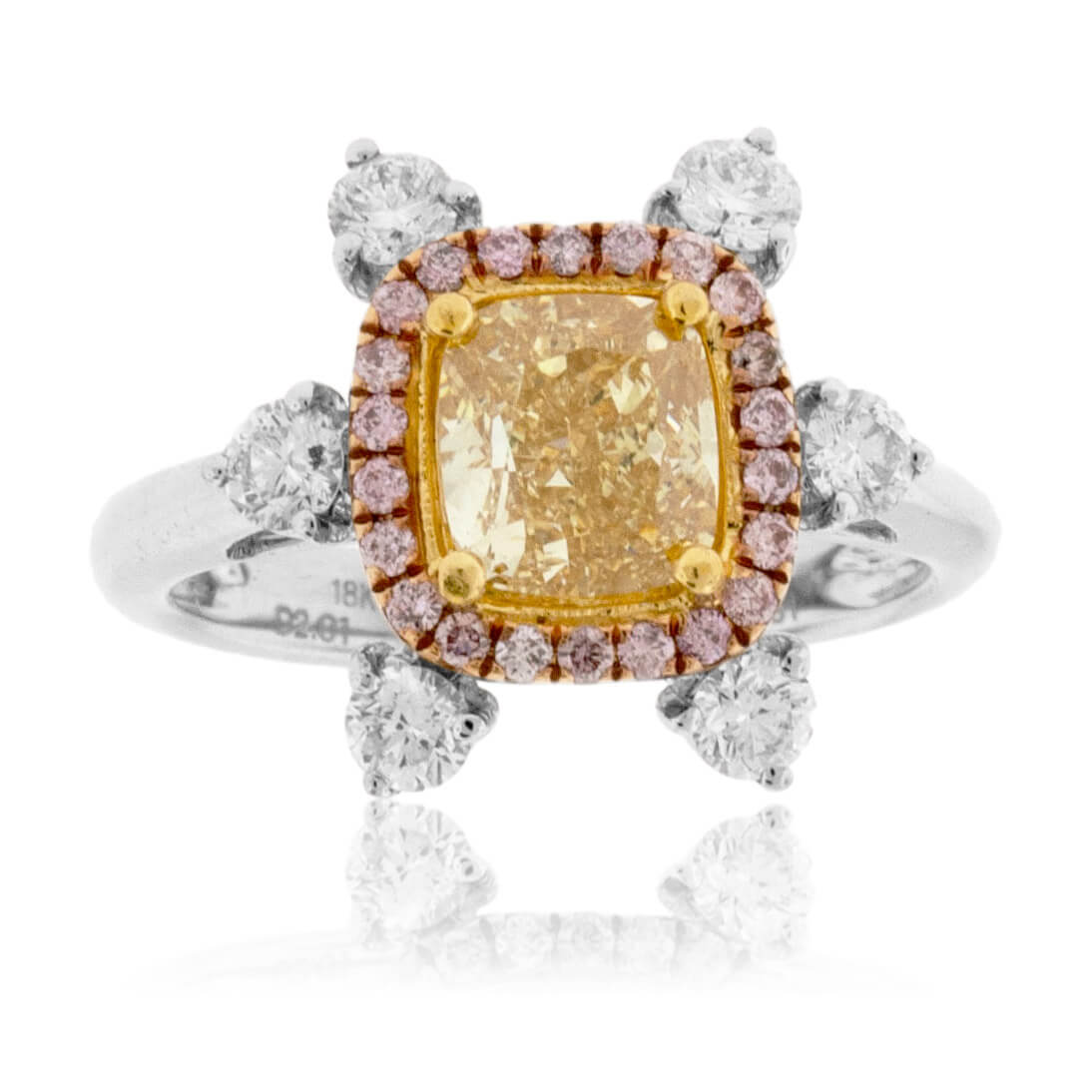Fancy Natural Yellow Diamond with Pink Diamond & Diamond Halo Ring - Park City Jewelers