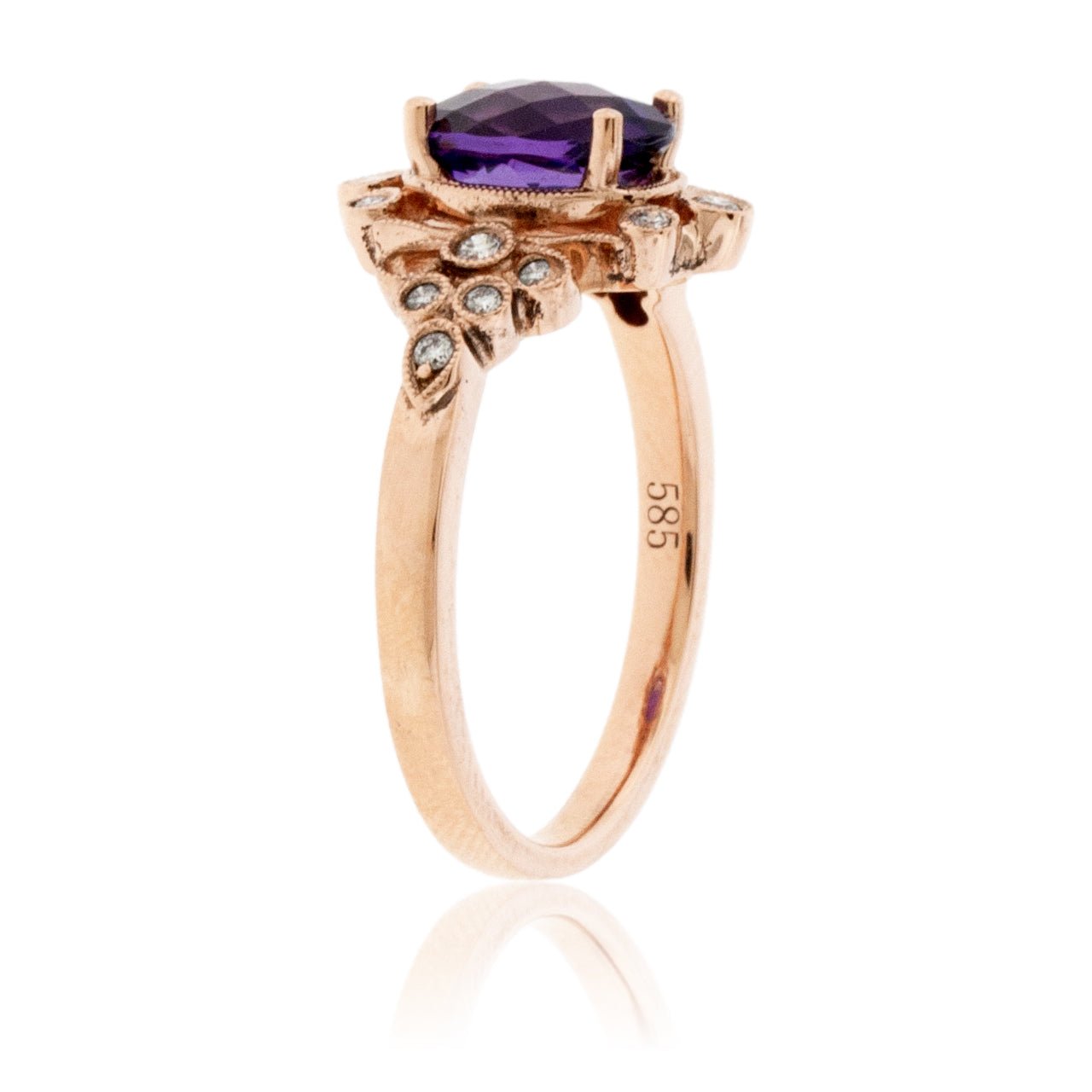 Fancy Oval Cut Amethyst and Diamond Vintage Inspired Halo Ring - Park City Jewelers