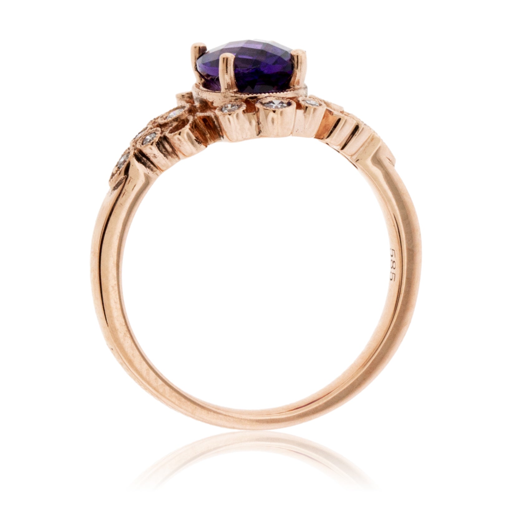 Fancy Oval Cut Amethyst and Diamond Vintage Inspired Halo Ring - Park City Jewelers