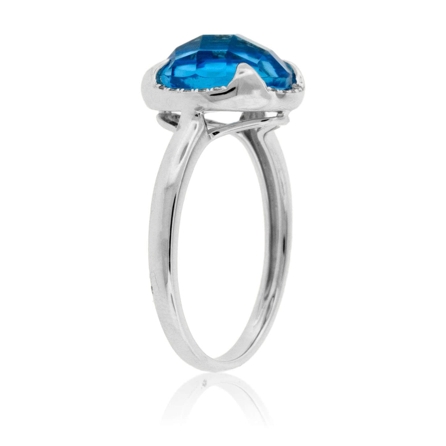 Fancy Round Cut Blue Topaz and Diamond Halo Ring - Park City Jewelers