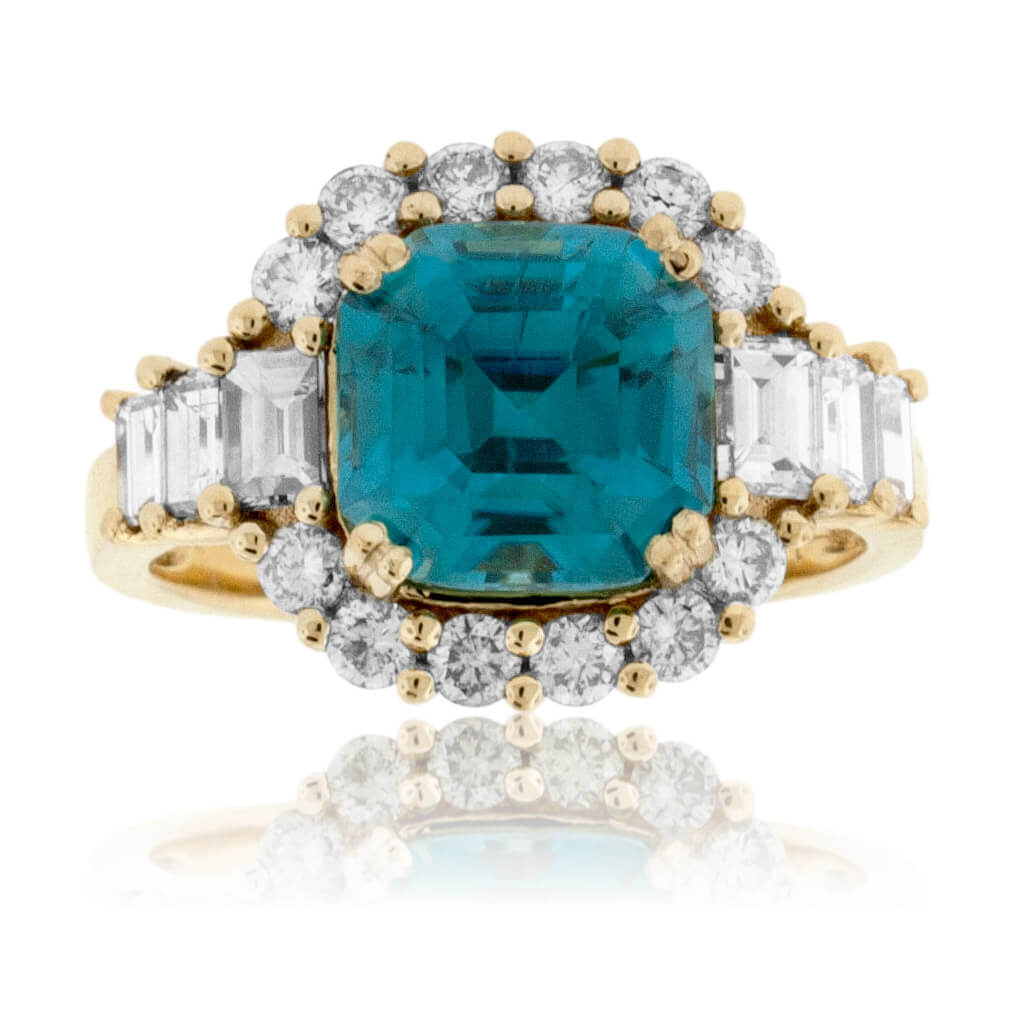 Fancy Step Cut Blue Zircon & Diamond Ring - Park City Jewelers