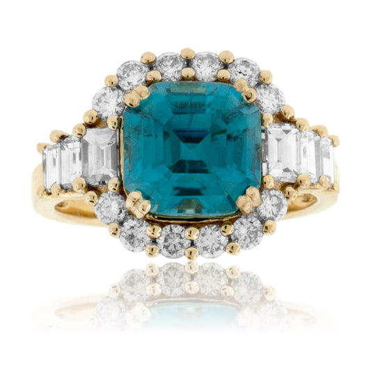 Fancy Step Cut Blue Zircon & Diamond Ring - Park City Jewelers
