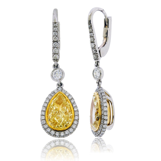 Fancy Yellow Diamond Pear & Diamond Dangle Drop Earrings - Park City Jewelers