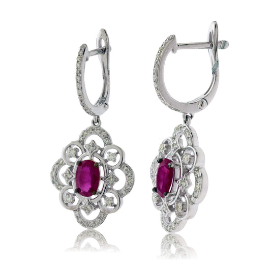 Filigree Style Oval Ruby Dangle Earrings - Park City Jewelers