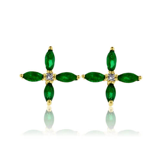Four Marquise Shaped Emerald Gold Stud Earrings - Park City Jewelers