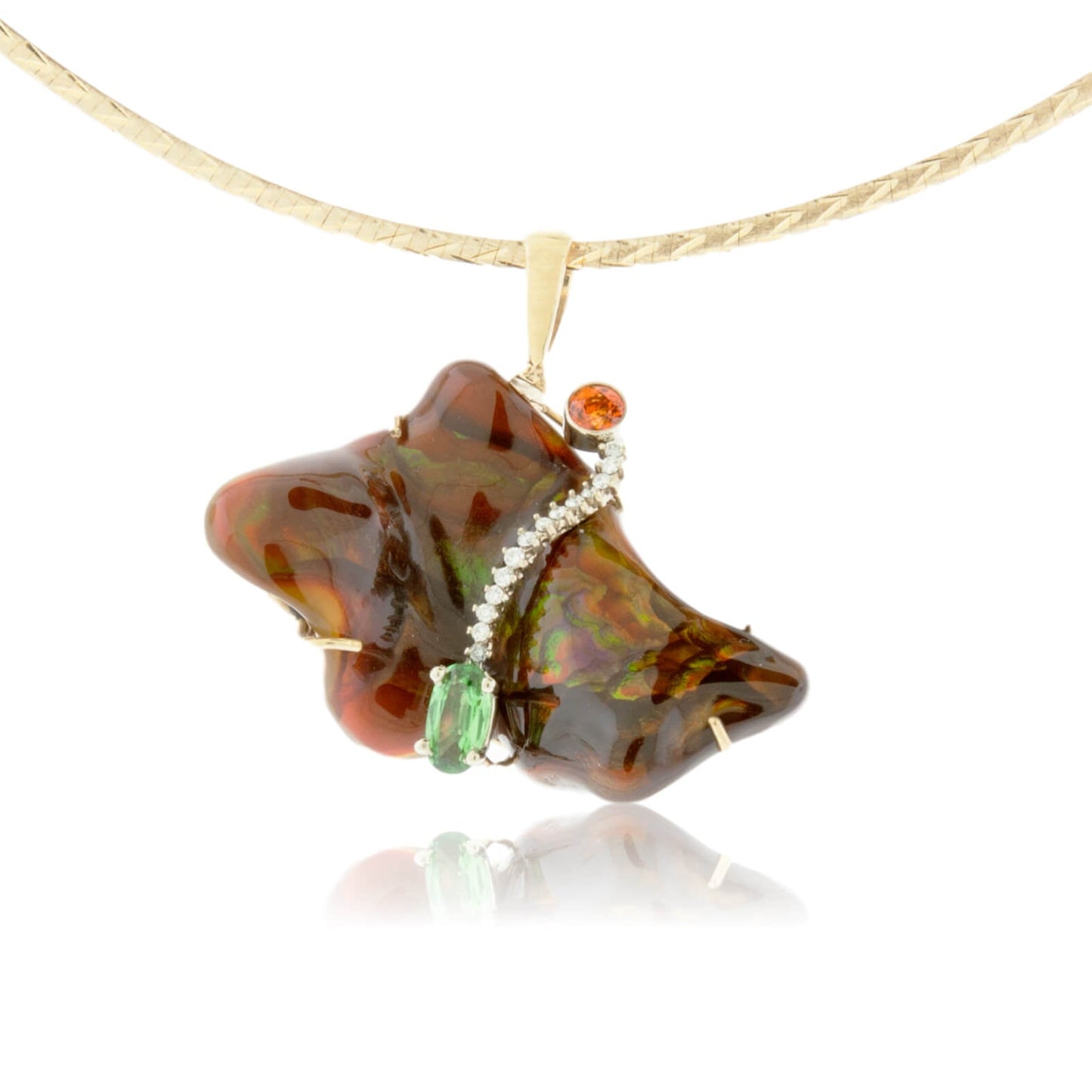 Free Form Fire Agate, Orange Sapphire & Diamond Pendant - Park City Jewelers