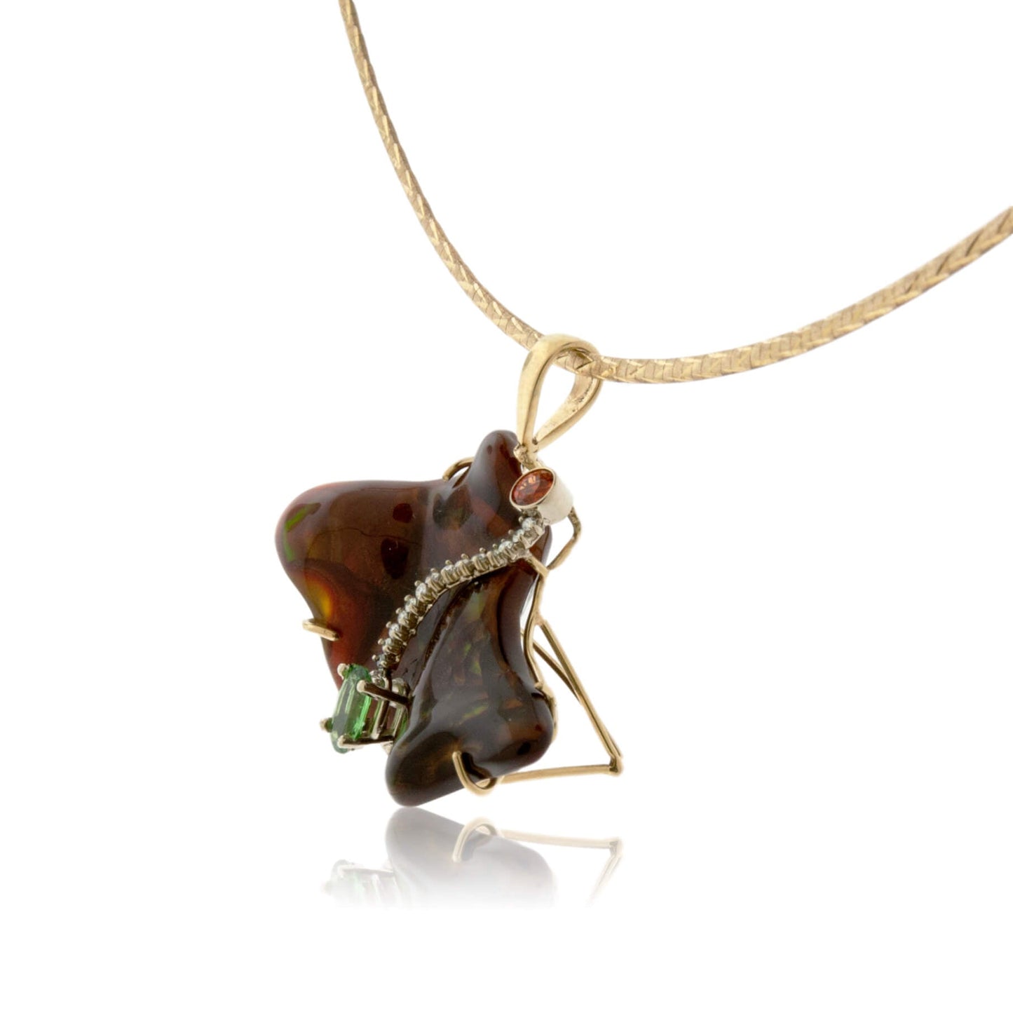 Free Form Fire Agate, Orange Sapphire & Diamond Pendant - Park City Jewelers