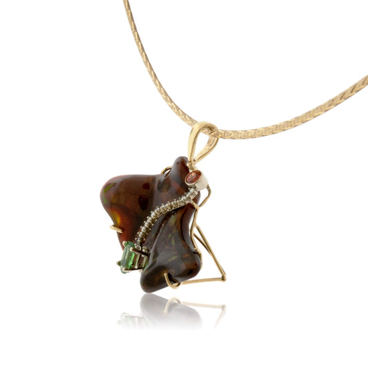 Free Form Fire Agate, Orange Sapphire & Diamond Pendant - Park City Jewelers