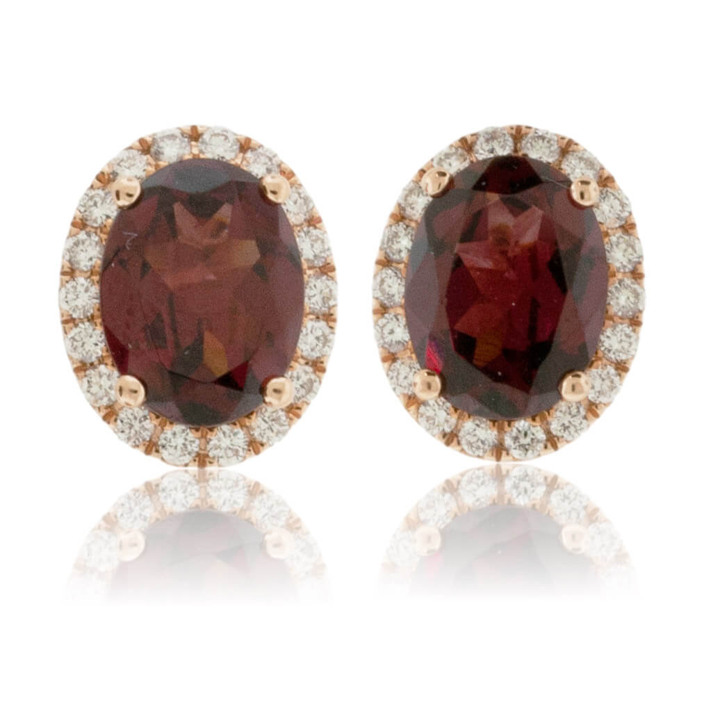 Garnet & Diamond Halo Stud Earrings - Park City Jewelers