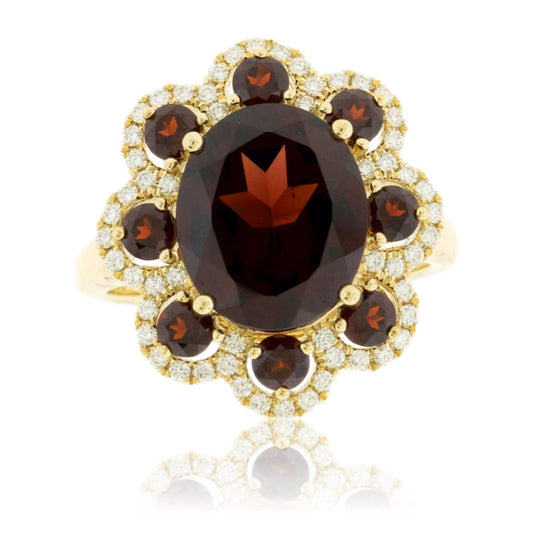 Garnet Flower Style Halo Diamond Ring - Park City Jewelers