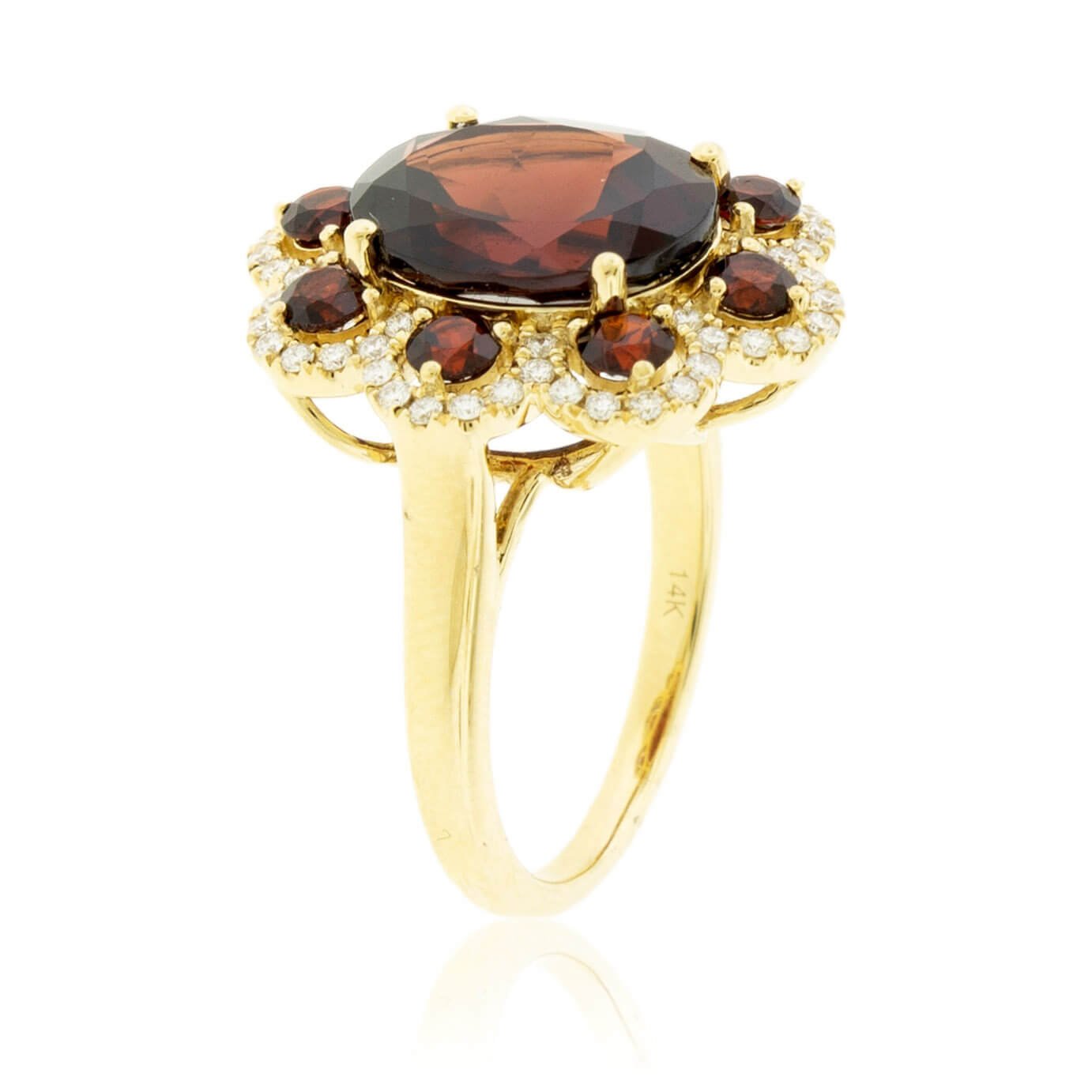 Garnet Flower Style Halo Diamond Ring - Park City Jewelers