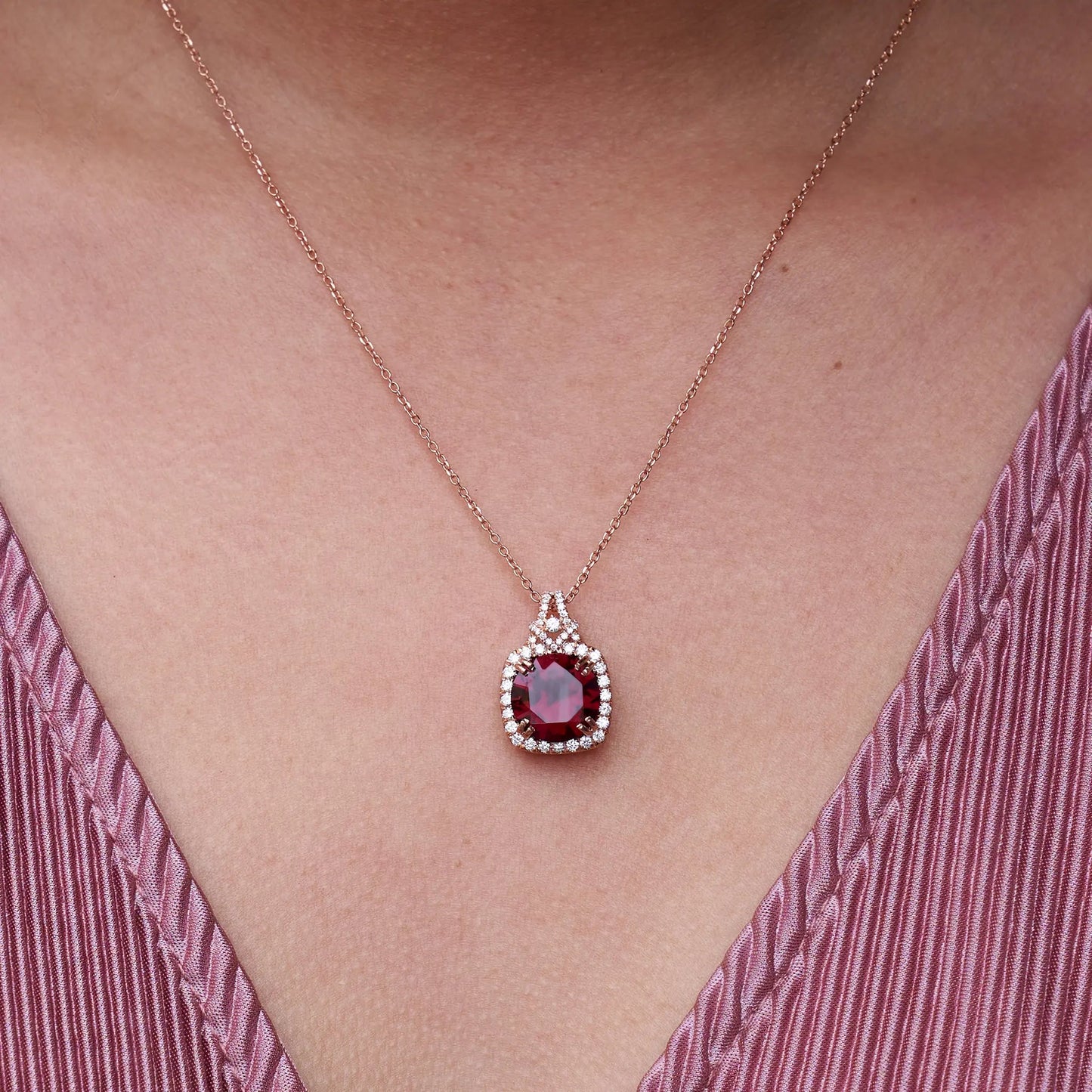 Garnet in Diamond Halo Pendant - Park City Jewelers