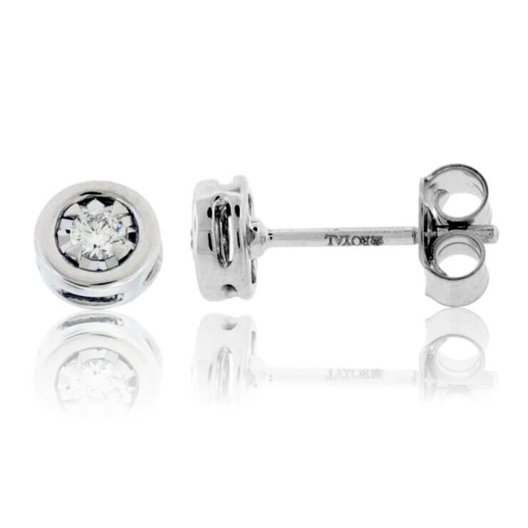 Gold Bezel Set Diamond Post Illusion Stud Earrings - Park City Jewelers