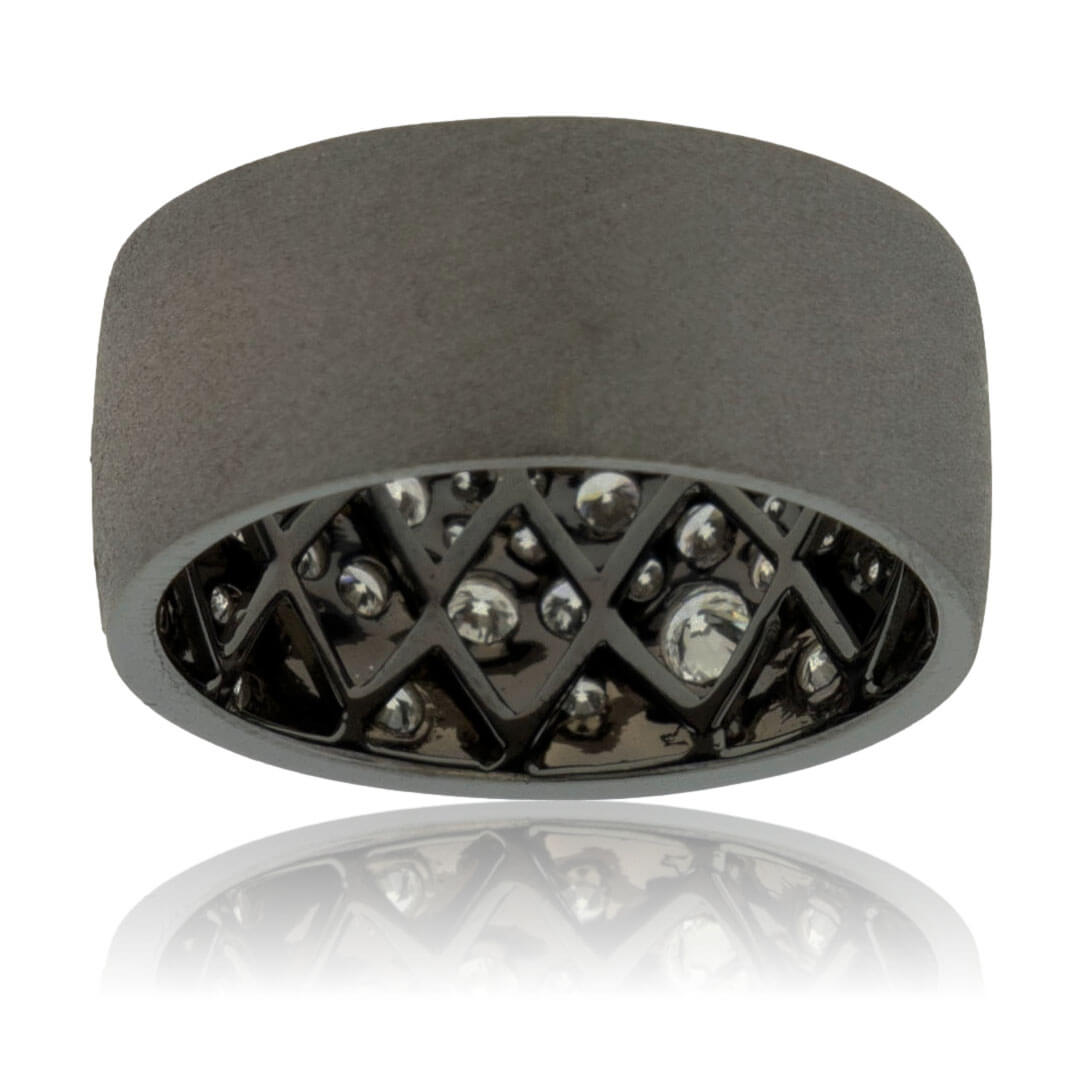 Gold Black Satin Finish Flush Set Diamond Ring - Park City Jewelers