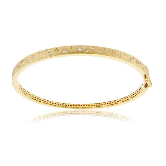 Gold Satin Finish Flush Set Diamond Bracelet - Park City Jewelers