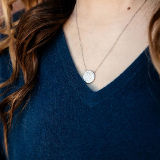 Gold Satin Finish Flush Set Diamond Disc Necklace - Park City Jewelers