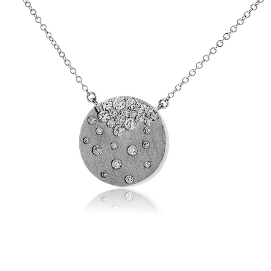 Gold Satin Finish Flush Set Diamond Disc Necklace - Park City Jewelers
