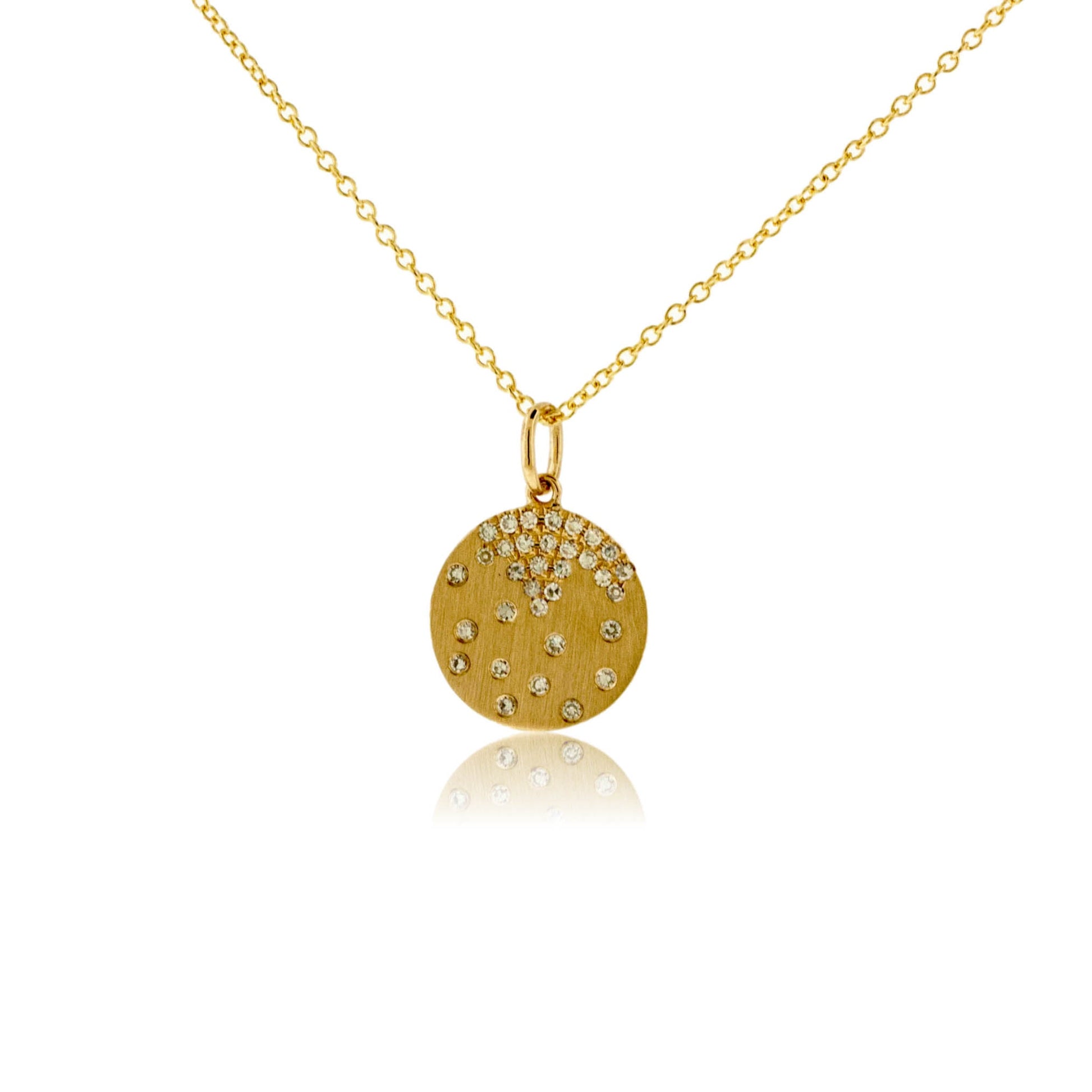 Gold Satin Finish Flush Set Diamond Disc Necklace - Park City Jewelers