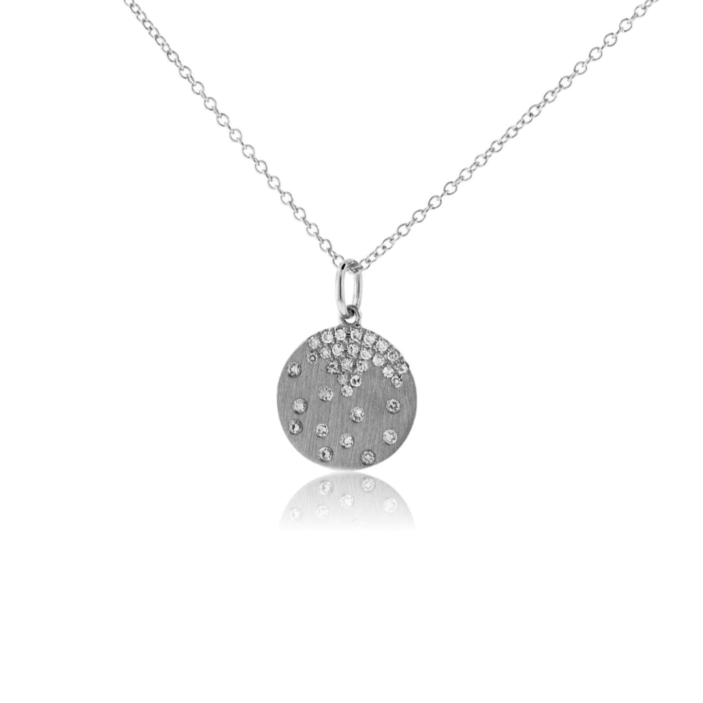 Gold Satin Finish Flush Set Diamond Disc Necklace - Park City Jewelers