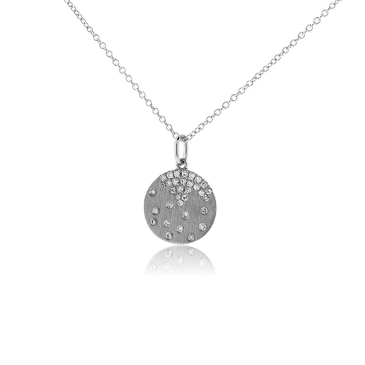 Gold Satin Finish Flush Set Diamond Disc Necklace - Park City Jewelers