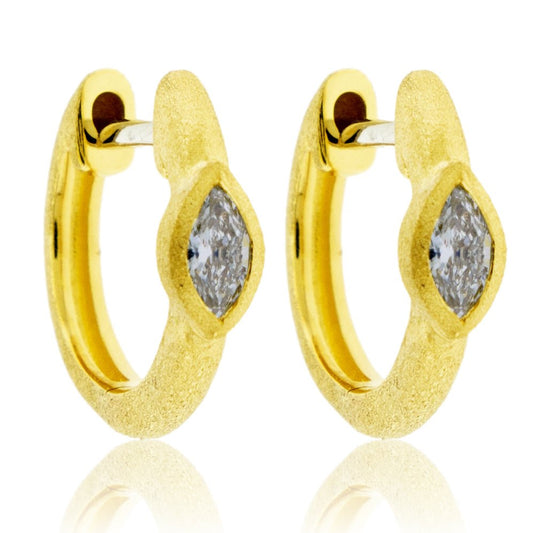 Gold Satin Finish Flush Set Diamond Earrings - Park City Jewelers