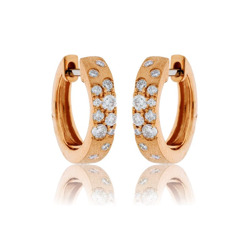 Gold Satin Finish Flush Set Diamond Earrings - Park City Jewelers
