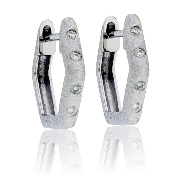 Gold Satin Finish Flush Set Diamond Earrings - Park City Jewelers