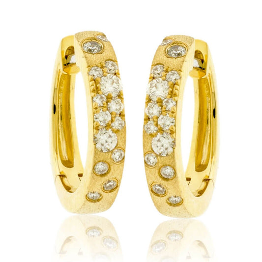 Gold Satin Finish Flush Set Diamond Earrings - Park City Jewelers