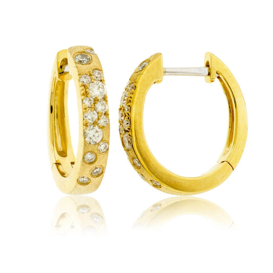 Gold Satin Finish Flush Set Diamond Earrings - Park City Jewelers