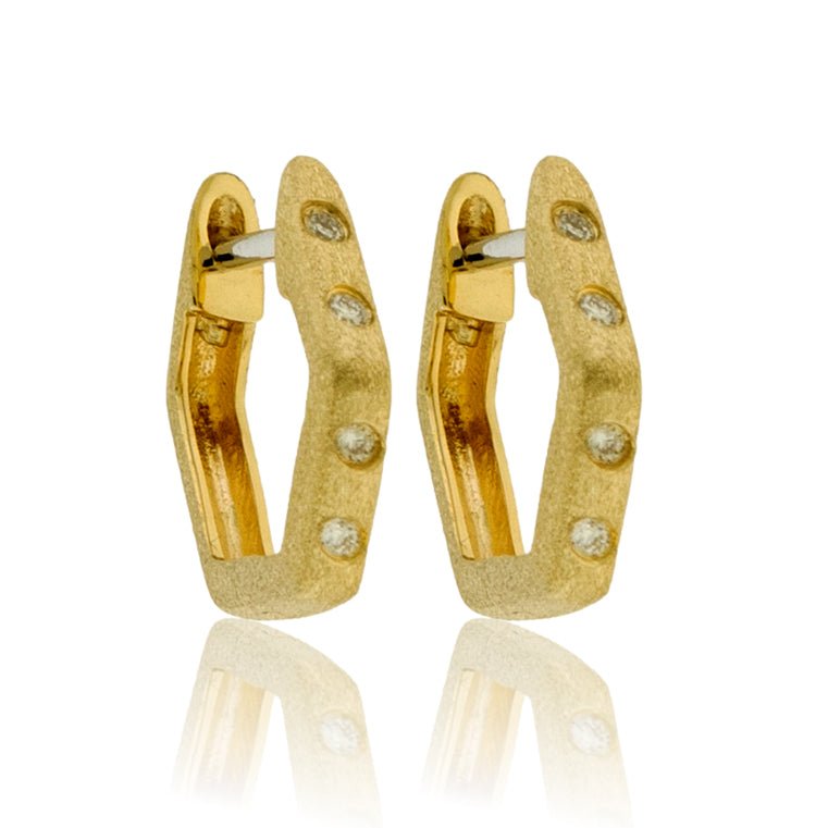 Gold Satin Finish Flush Set Diamond Earrings - Park City Jewelers