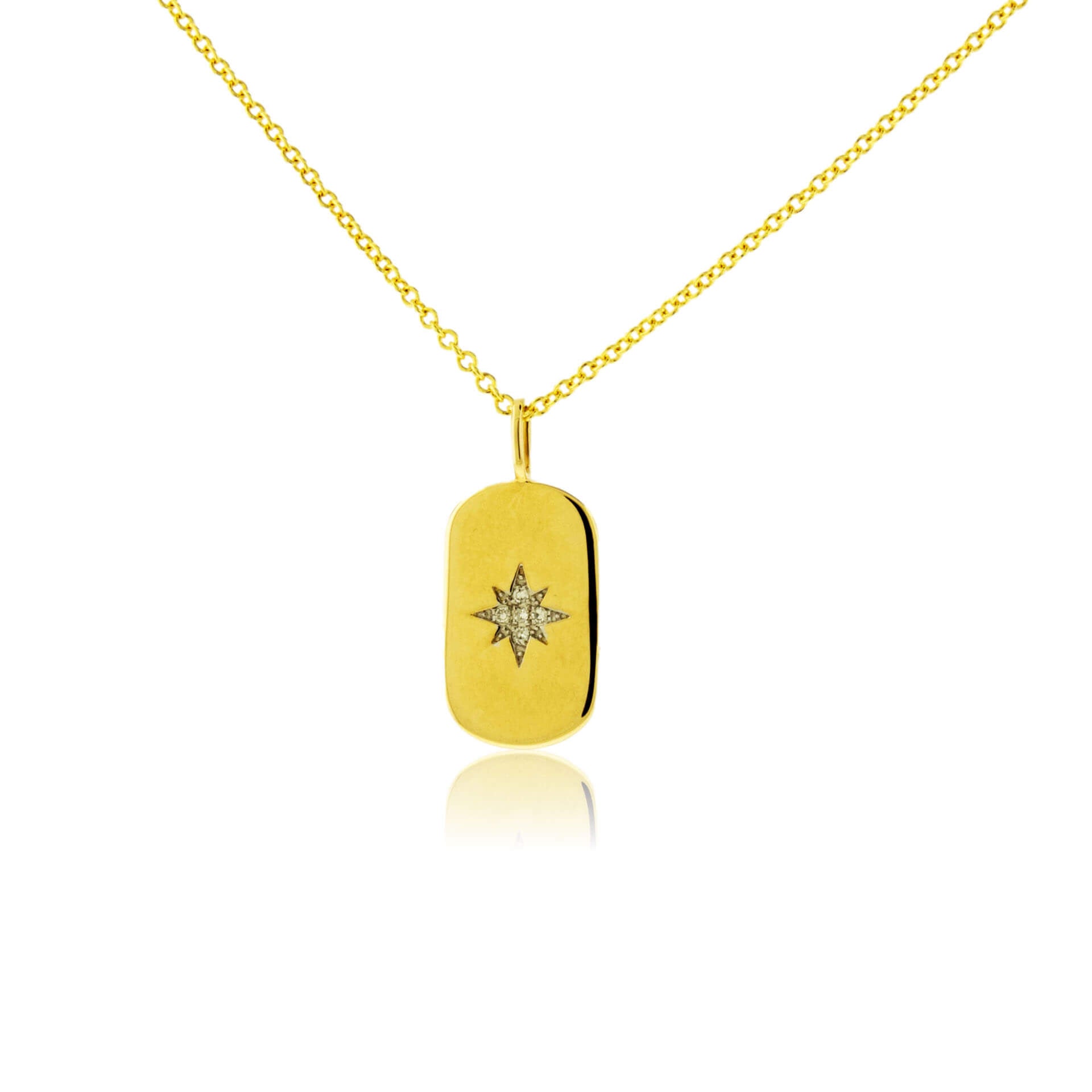 Gold Satin Finish Flush Set Diamond Star Dog Tag Necklace - Park City Jewelers