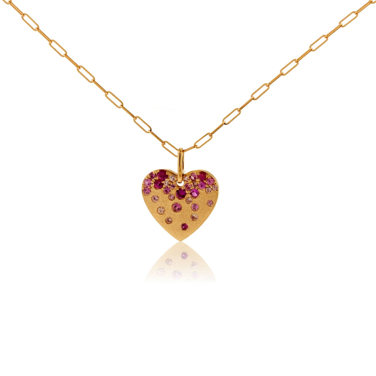 Gold Satin Finish Flush Set Heart with Paperclip Chain - Park City Jewelers