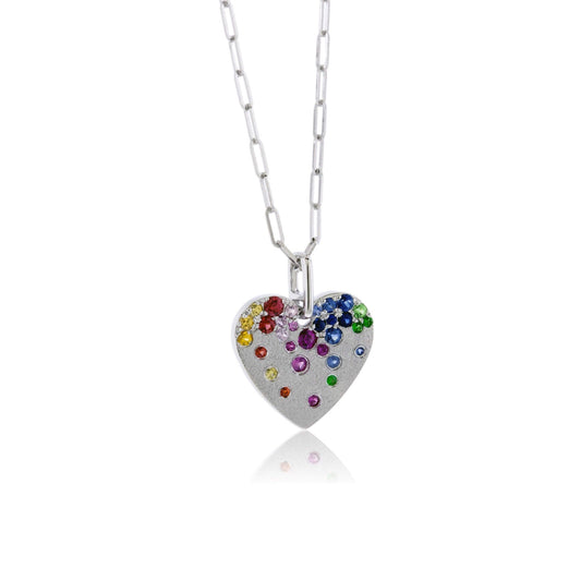 Gold Satin Finish Flush Set Heart with Paperclip Chain - Park City Jewelers
