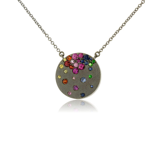 Gold Satin Finish Flush Set Rainbow Disc Necklace - Park City Jewelers