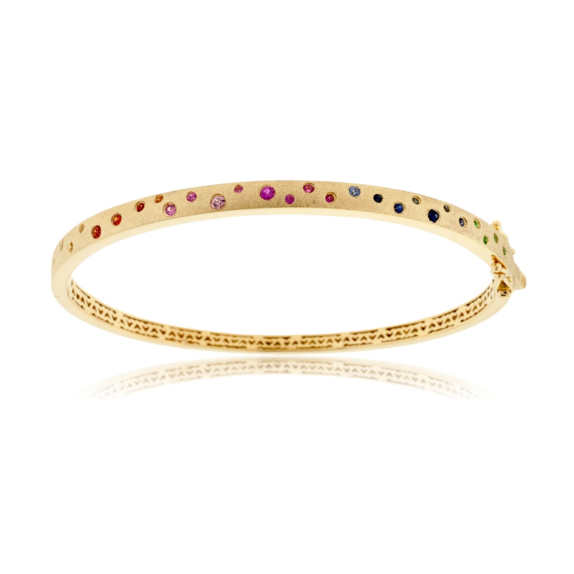 Gold Satin Finish Flush Set Rainbow Sapphire & Tsavorite Bracelet - Park City Jewelers