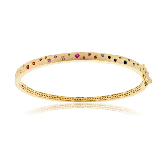 Gold Satin Finish Flush Set Rainbow Sapphire & Tsavorite Bracelet - Park City Jewelers
