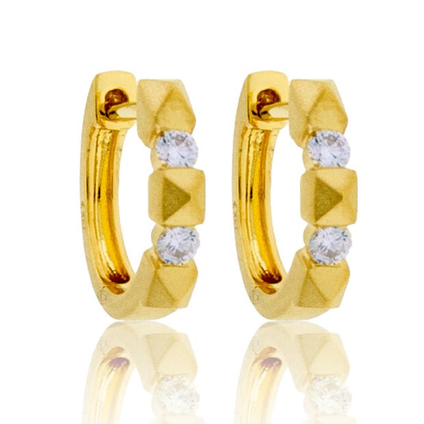 Gold Satin Finish Spike Style Diamond Hoop Earrings - Park City Jewelers