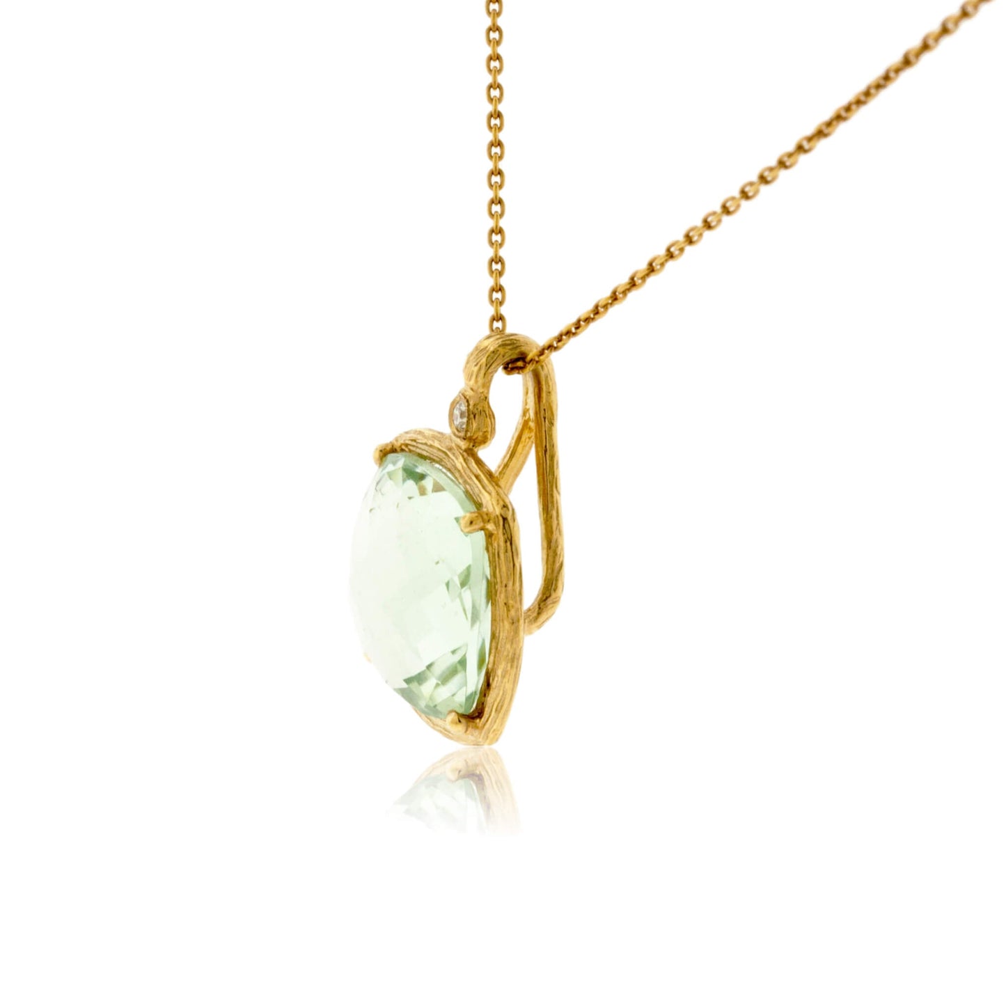 Green Amethyst and Diamond Textured Gold Necklace - Park City Jewelers