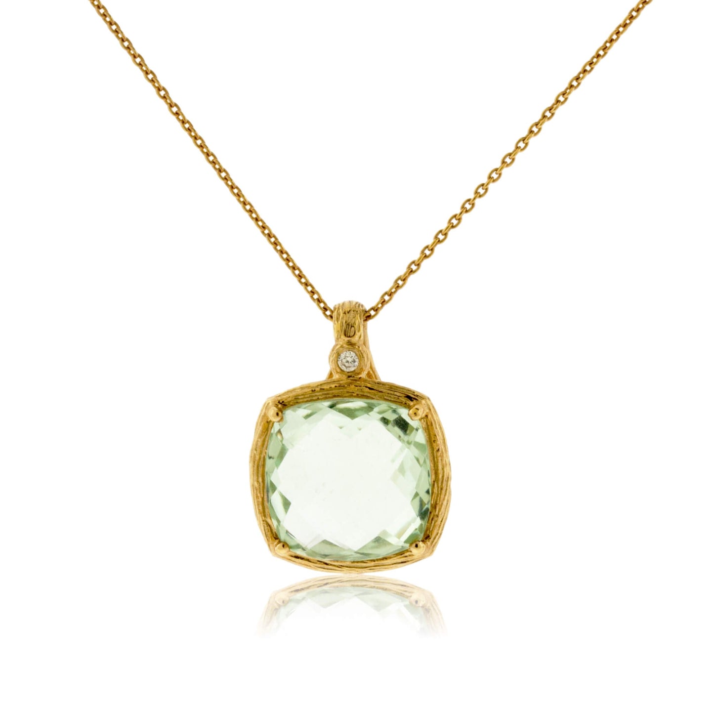Green Amethyst and Diamond Textured Gold Necklace - Park City Jewelers