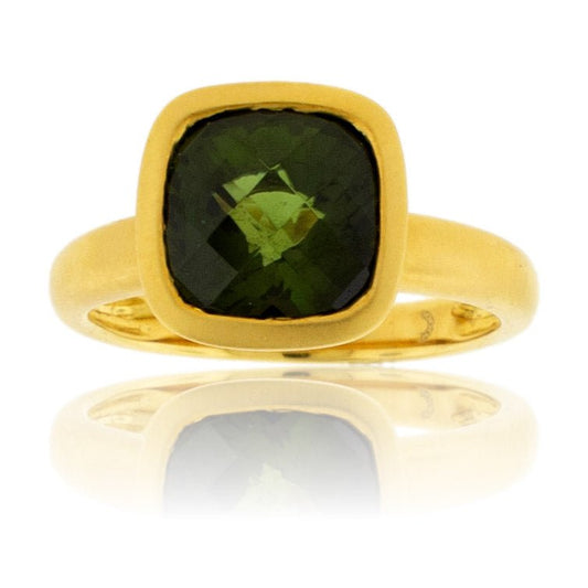 Green Tourmaline Cushion Cut Bezel Style Ring - Park City Jewelers
