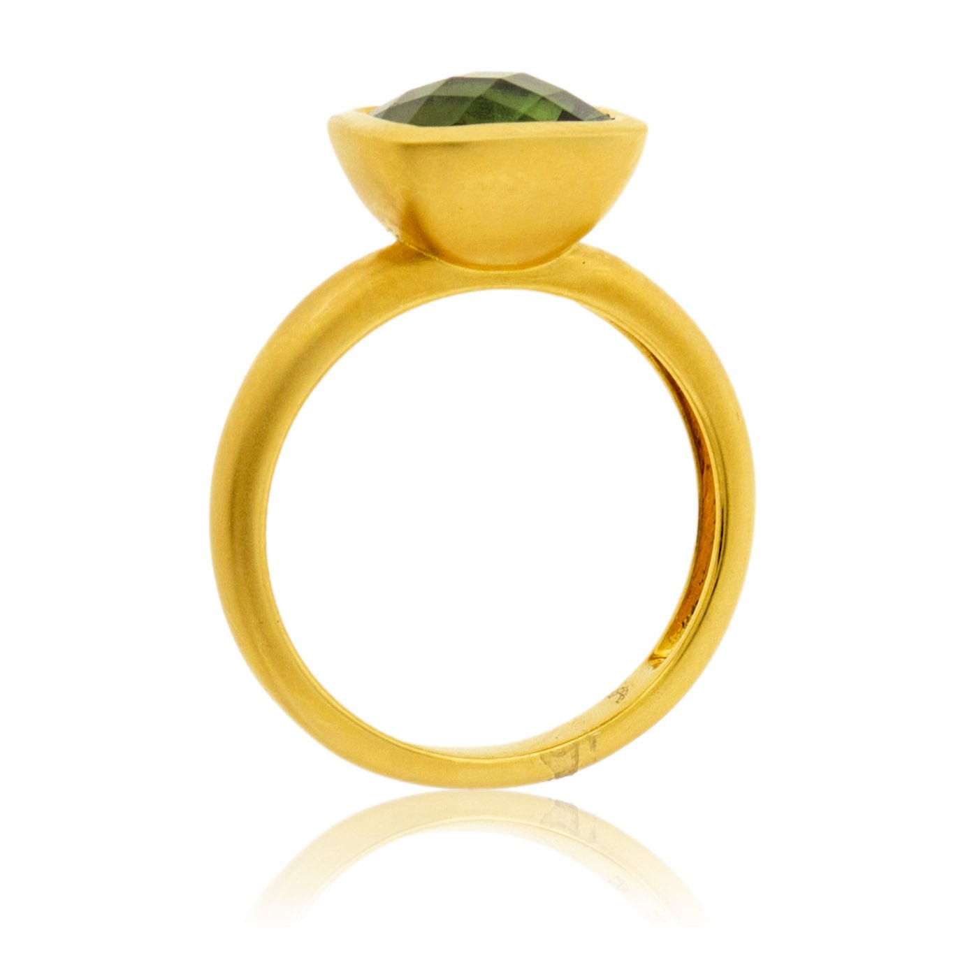 Green Tourmaline Cushion Cut Bezel Style Ring - Park City Jewelers
