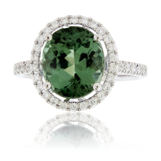 Green Tourmaline & Diamond Halo Ring - Park City Jewelers
