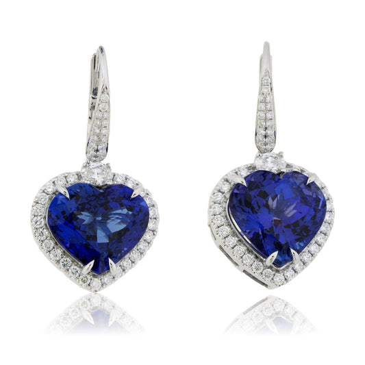 Heart Tanzanite & Stunning Classic Diamond Halo Dangle Earrings - Park City Jewelers