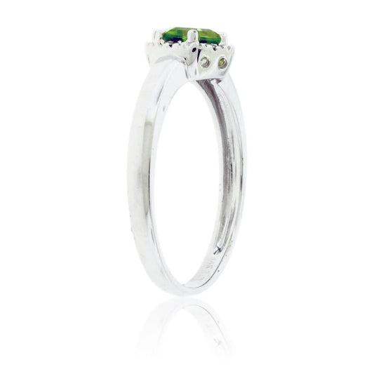 Hexagon Shaped Peridot and Diamond Halo Ring - Park City Jewelers