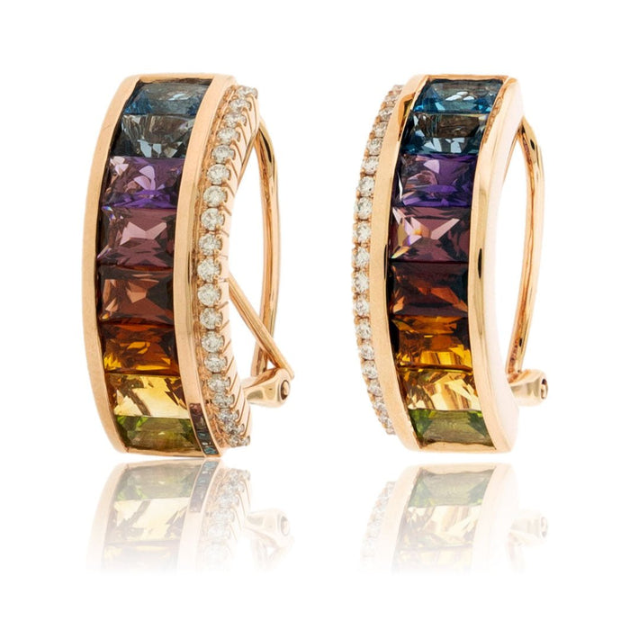 Huggie Style Rainbow Mixed Gemstone & Diamond Earrings - Park City Jewelers