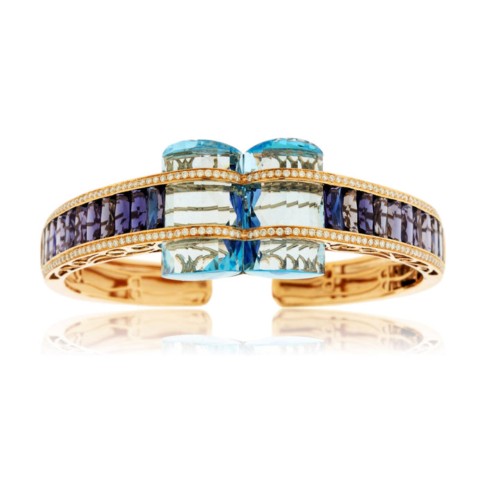 Iolite, Blue Topaz & Diamond Flexing Bangle Bracelet - Park City Jewelers