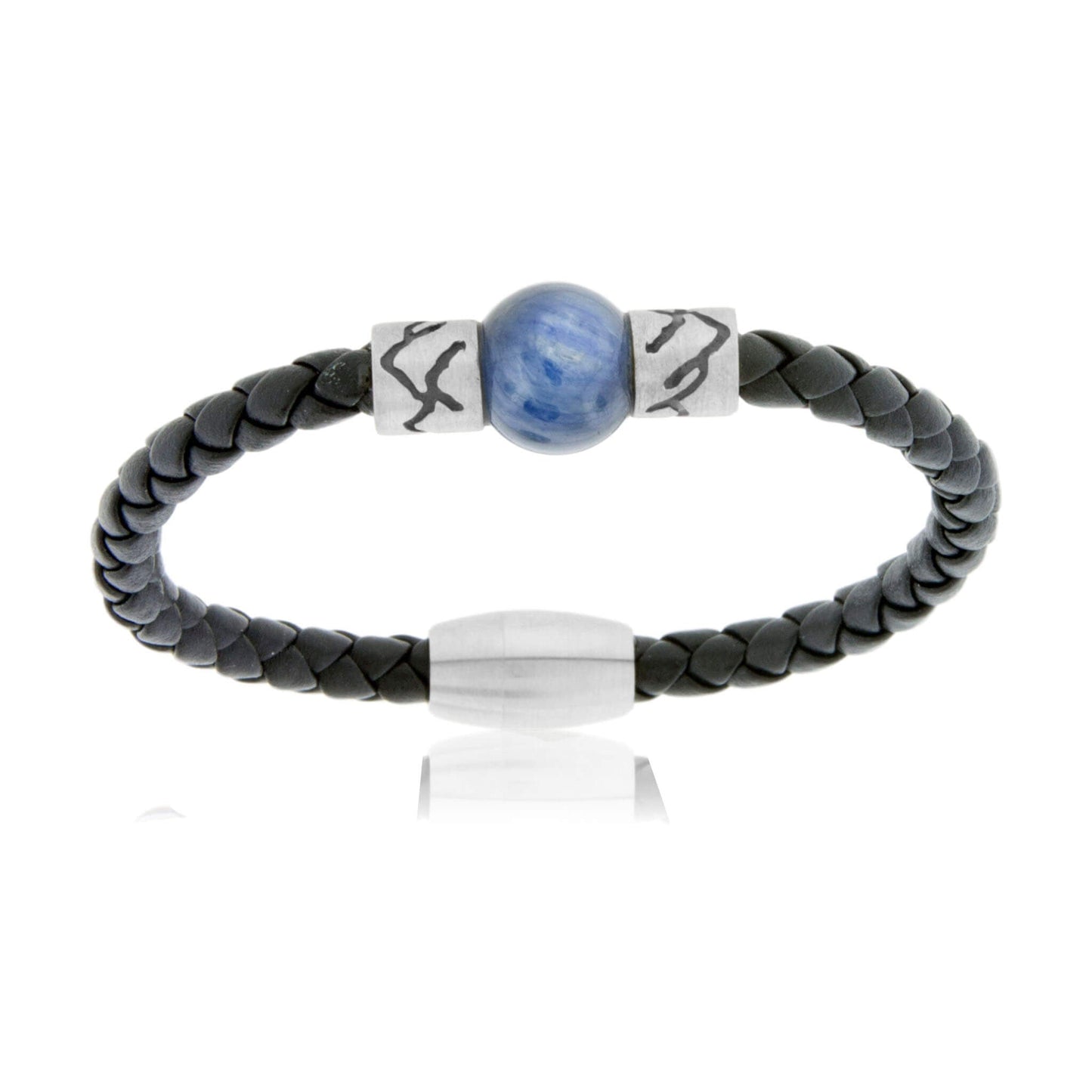 Kyanite & Mountain Bead on Woven Leather Sterling Silver Bracelet - Park City Jewelers