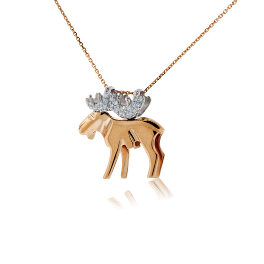 Large Diamond Antlered Moose Necklace - Park City Jewelers