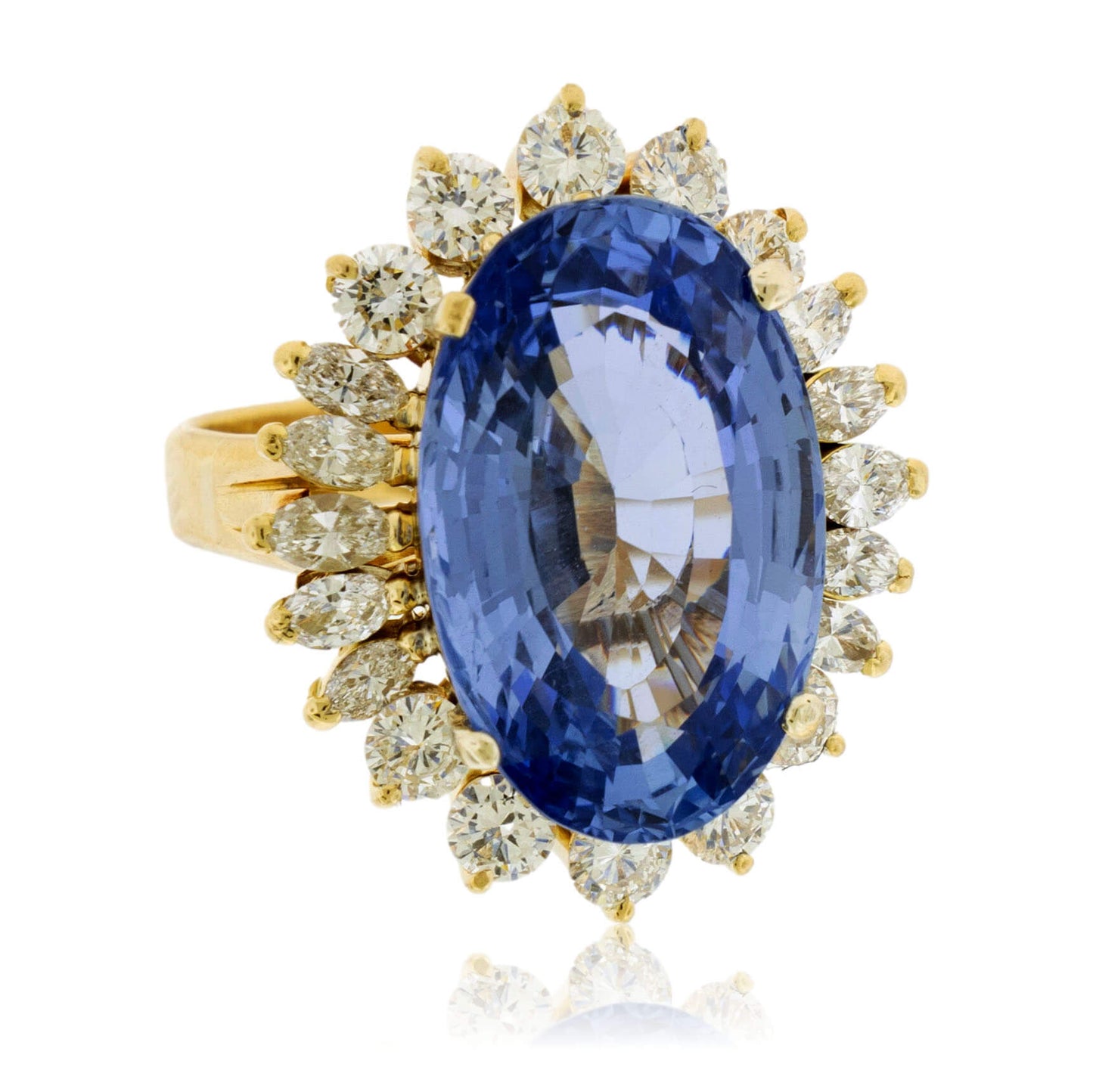 Large Oval Blue Sapphire with Round and Marquise Diamond Halo Style Ring - Park City Jewelers