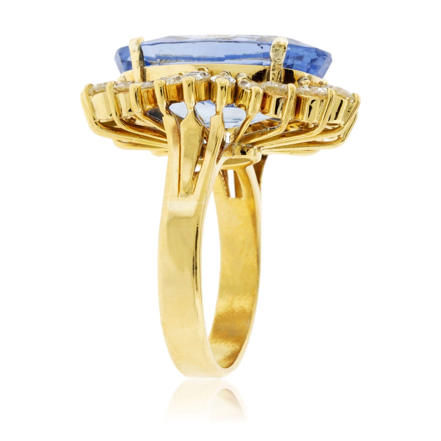 Large Oval Blue Sapphire with Round and Marquise Diamond Halo Style Ring - Park City Jewelers